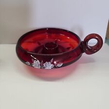 Fenton Ruby Red Vintage Hand Painted Glass Candleholder Signed Collectible picture