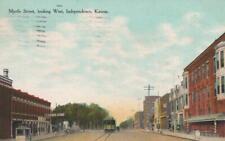 1909 Myrtle Street Looking West Independence Kansas Color Postcard Trolley Car picture