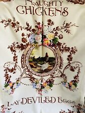 Victorian Trading Naughty Chickens Lay Deviled Eggs Tea Towel RARE picture