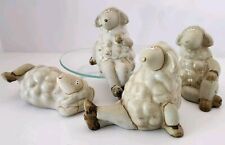 Posing Sheep Ceramic Set of 4 Whimsical Lamb Figurines, Shelf or Mantle, Farm picture