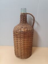 Large Antique Rattan Wicker Wrapped Glass Bottle  14”Tall And 6” Wide picture