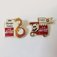 Lot 2 1996 Atlanta Summer Olympics Pins Coca-Cola Dragon Panda Collectible Rare picture