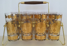 Vintage VITO BARI Mid Century Modern Highball Glasses 22K With Caddy picture