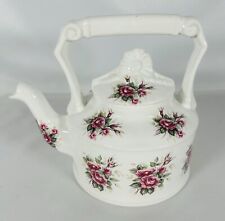Arthur Wood Vintage Tea Pot White With Pink Roses And Green Leaves #6249 picture