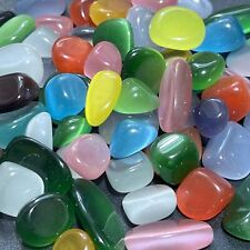 Cats Eye Flashy Colored Glass Tumbled (1 LB) One Pound Bulk Wholesale Lot Stones picture