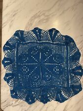 Gorgeous Antique Handmade Crochet  Royal Blue Doily picture