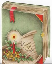 Used Vtg Christmas CARD-apx 4x5.5 Book with Glowing Candle and Holly picture