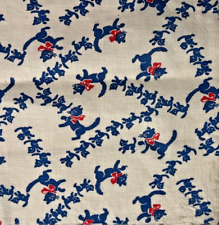 HTF Feed Sack Fabric BEMIS Bag Company Blue cats w/bows 7.5x8
