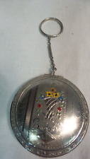 VTG Silver Tone Floral embossed Scroll Design Powder Compact Mirror w/chain L@@K picture
