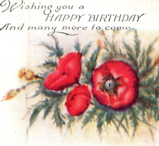 1923 Postcard, Happy Birthday, Red Flowers, Posted in Hubbard, Ohio-Bir-04 picture