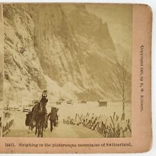 Swiss Sledding Horse Buggy Stereoview c1901 Switzerland Mountain Road Card A2263 picture