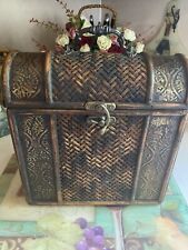 Vintage Woven Wicker Woven Metal Decorative Storage Trinket Box Purse 10x4x10 picture
