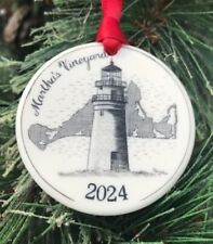 Martha's Vineyard Gay Head Lighthouse & Map 2024 Ornament Scrimshaw Style NEW  picture