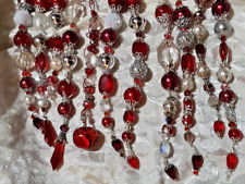 10 Handmade Christmas Tree Ornaments Red Silver glass  Pearls IcesicklesW/hanger picture