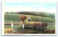 Postcard Greetings From Lake Huntington New York NY Hay Baling Farming picture