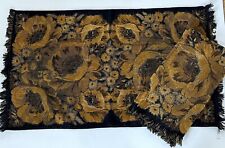 2 Vtg 70s MCM Fieldcrest Gold Navy Black Floral Hand Towel Retro Cotton Tapestry picture