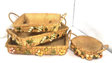 4 Nesting Wicker (Pyrex) Casserole Carrier Holders Raffia Burlap Lined Baskets picture
