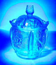 Rare Mosser Green Vasoline Shine Thistle Covered Sugar Jar Mint UV Shine picture