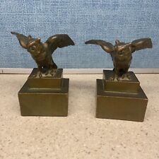 Vintage Pompeian Bronze & Pottery Wingspread Owl Bookends Set - 4.25” Tall -RARE picture