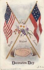 DECORATION DAY - North South United Flags and Handshake Postcard - udb - 1907 picture