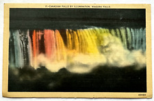 Canadian Falls By Illumination Niagara Falls New York NY Vintage 1947 Postcard picture