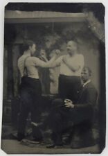 Pugilist Referee 1870 Boxing Match Boxers Fighters Stopwatch Tintype Victorian picture