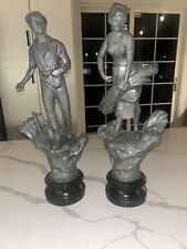 Victorian Pair of French Lady & Gent L'Agriculture Farm Spelter Statues picture