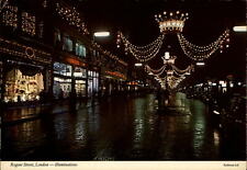 Shopping Regent Street Illuminations London England ~ vintage postcard picture