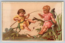 c1950s Angels Fishing Cute Kids Children Wings Vintage Postcard picture