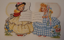 1952 Vtg Pretty GIRLS in FANCY DRESS & Hat 3 Full Images Sorry You're Sick CARD picture