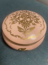 Vintage French Limoges Porcelain Hand painted Floral Round  Trinket Box Large picture