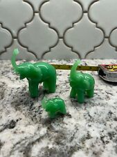 set of 3 Vintage Jadeite Glass Green Tusked Long Trunk Elephants picture
