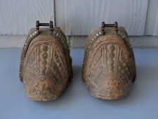 Antique 19th c. Chilean Huaso Horse Estribos Stirrups - Carved Wood Silver Inlay picture