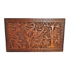 Vtg Large African Tribal War Relief Carved Wood Panel Wall Art Storyboard Plaque picture