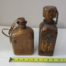 antique leather covered decanters SPAIN SPANISH gaucho cowboy decanter lot of 2 picture