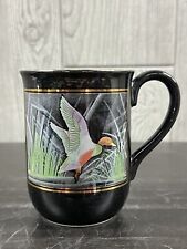 Vintage Tagore Japan Coffee Mug Cup Black Flying Mallard Duck Gold Rim picture