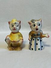 Vintage Anthropomorphic Kitschy Cat Couple With Fish Salt & Pepper Shakers Japan picture