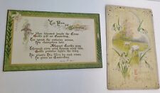 2 Antique Easter Greetings Postcards Snowdrops Sheep Lily picture
