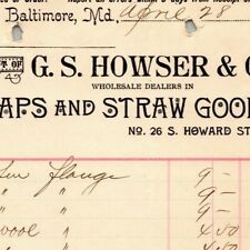 1896 Letterhead Billhead G.S. Howser & Co. Straw Goods Baltimore Ephraim Baker*  picture