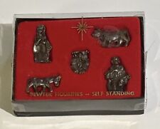 Vintage Miniature Pewter Self Standing Nativity Figurines in Box picture