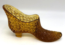 ANTIQUE HERMAN TAPPAN DIAMOND CUT AMBER VICTORIAN GLASS SHOE 1886-1910 STAMPED picture