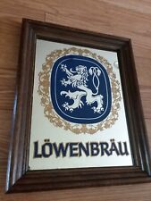 Vtg LOWENBRAU Beer GERMANY Wood Framed Mirror Bar Sign 11.25x14.25  MAN CAVE  picture