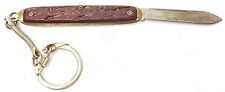Vintage Mini Pocket Knife Keychain Folding Single Blade - Walnut Design Handle picture