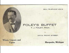 AF-176 MI Marquette Foley's Buffet Wines Liquors Cigars Vintage Business Card picture