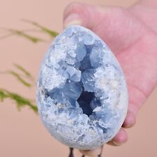 2.34LB Natural blue celestite egg shaped geode quartz crystal mineral healing picture