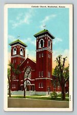 Manhattan KS, Catholic Church, Kansas Vintage Postcard picture
