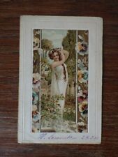 1x CPA Postcard 1902 RELIEF Young Women YOUNG LADY CHROMO ART NOUVEAU pattern picture