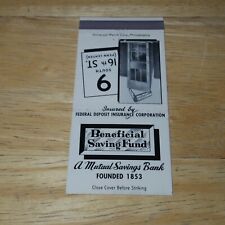 Vintage Beneficial Savings Fund Bank Philadelphia Pennsylvania Matchbook Cover picture