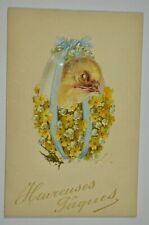 Vintage Easter Greetings Postcard French? Chick Embossed Collaged Applique picture