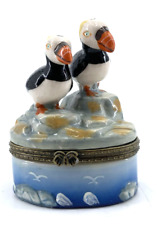 Puffin Bird Enamel Hinged Lid Trinket Box Porcelain Hand Painted 3